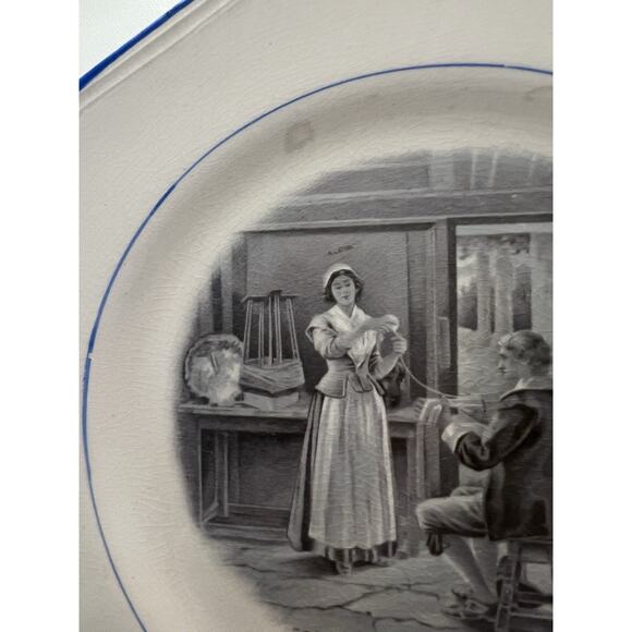 Antique Sterling China Courtship of Miles Standish Plate rare 1915 - Picture 3 of 7
